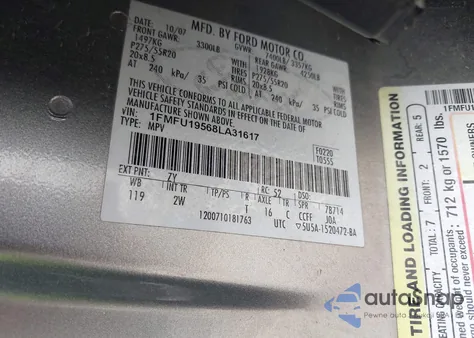 2008 Ford Expedition Limited из США, поврежденный, VIN 1FMFU19568LA31617